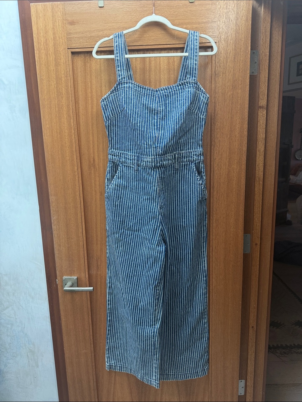 Universal Thread Blue and White Striped Denim Jumpsuit